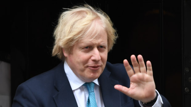 British Prime Minister Boris Johnson departs from 10 Downing Street on his way to make a speech on 'Global Britain' in Parliament.