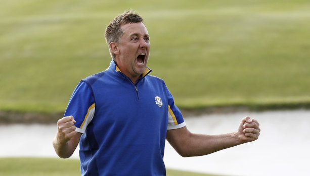 Europe's Ian Poulter after beating American Dustin Johnson on the final day of the 42nd Ryder Cup.
