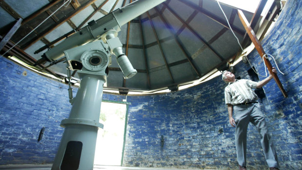John Tebbutt in his great grandfather's observatory at Windsor, New South Wales on April 14, 2004.