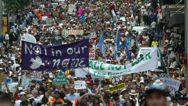 Crowds in Market Street, Sydney.