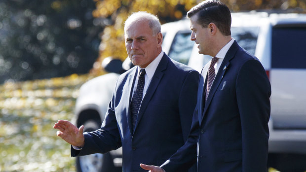 John Kelly, left, was criticised for his contradictory statements about the departure of staffer Rob Porter, right, following domestic violence allegations. 