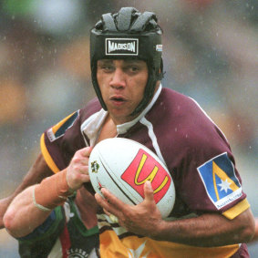 Steve Renouf playing for the Broncos.