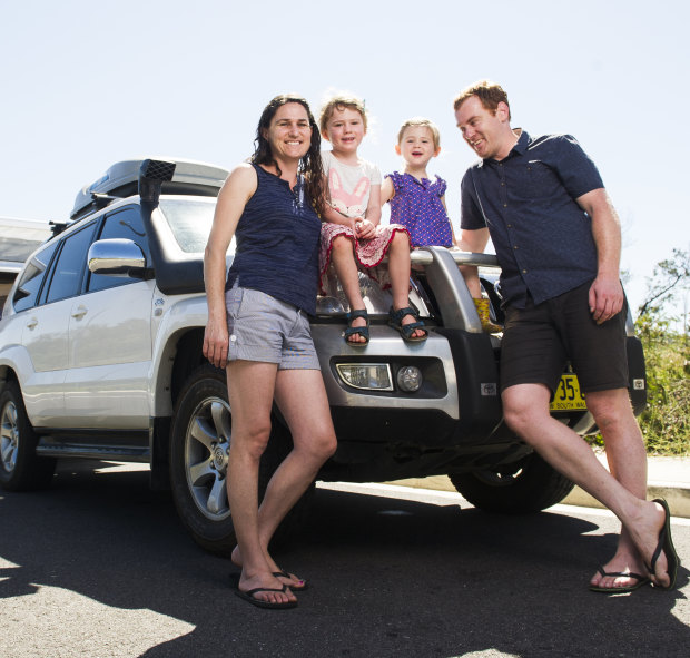 Laura and David Jean with children Maggie, 5, and Frankie, 2, before they left Canberra for a year travelling Australia in a caravan. 