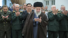 Supreme Leader Ayatollah Ali Khamenei, centre, leads a prayer during his meeting with a group of senior military leaders at the weekend. Khamenei dismissed any discussion of whether Tehran’s unprecedented drone-and-missile attack on Israel hit anything.