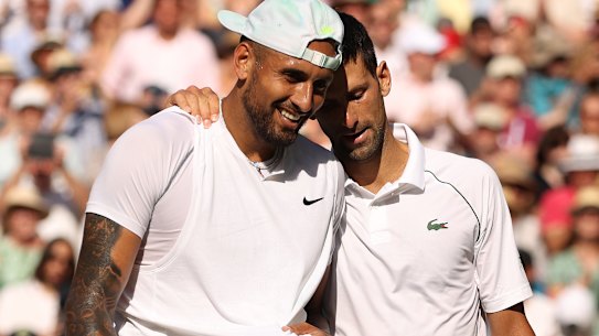 New bromance: Djokovic praised Kyrgios for a great battle in the Wimbledon men’s final.