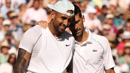 New bromance: Djokovic praised Kyrgios for a great battle in the Wimbledon men’s final.