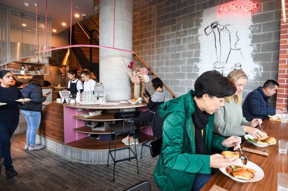 Downstairs interior of the Flyover Fritterie and Chai Bar in Redfern.