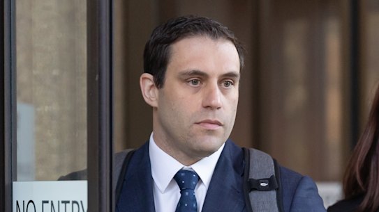 Sam Woodcock, who appeared as a witness on Thursday to answer questions about his time as the supermarket’s category manager of breakfast cereals, muesli bars and spreads, leaving the Federal Court in Sydney. 