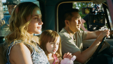 Alicia Vikander (left), Sydney Kowalske and Justin Chon in a scene from Blue Bayou. 