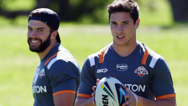 Tedesco and Moses at Wests Tigers in 2015.