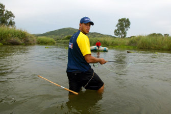 Andrew Symonds fly fishing in Potchefstroom, South Africa before the 2003 World Cup.