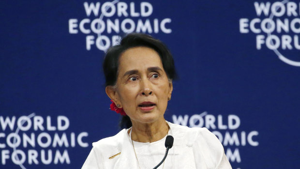 Myanmar State Counsellor Aung San Suu Kyi at the World Economic Forum's meeting  in Hanoi on Thursday.