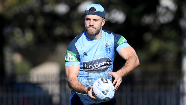 Number one: NSW and Kangaroos fullback James Tedesco trains with the Blues.