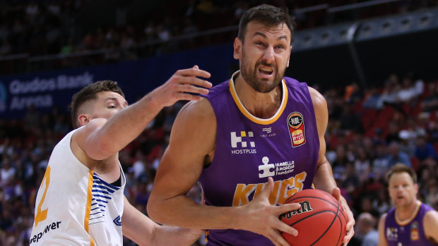 The boss: Andrew Bogut of the Kings drives to the basket against the Brisbane Bullets.
