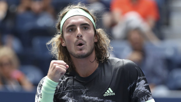 Feisty: Stefanos Tsitsipas went down swinging, verbally and otherwise, against Andrey Rublev, of Russia, during the first round of the US Open.