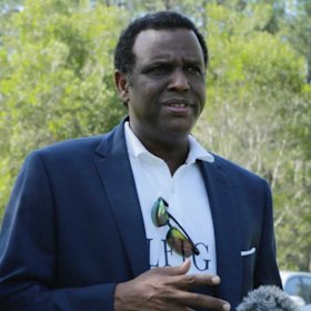 Raghe Abdi’s father, Mohammed, at Calamvale District Park days after the shooting in 2020. 