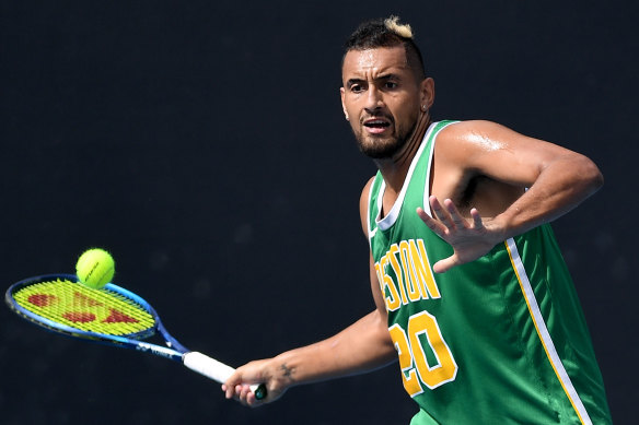 Kyrgios practises on Wednesday ahead of Thursday's second round match at the Australian Open.