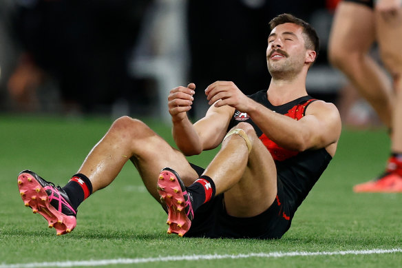 Kyle Langford after the final siren, when Essendon and Collingwood couldn’t be split.