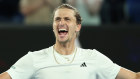 Alexander Zverev celebrates after winning the quarter-finals singles match against Carlos Alcaraz.