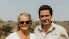 Nicola Forrest and John Hartman at the site of the Uungula wind farm near Wellington in NSW. 