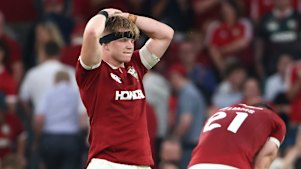 Lions’ Henry Pollock reacts after his side were defeated in the Rugby Union international match between the British and Irish Lions and Argentina, at the Aviva Stadium in Dublin, Friday, June 20, 2025. (AP Photo/Peter Morrison)