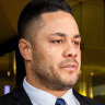 Jarryd Hayne outside Downing Centre District Court in 2021.