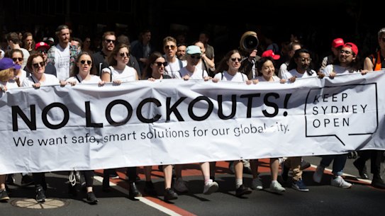 Demonstrators calling for the end of lockout laws.