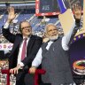 Chants, linked arms and a batmobile: Modi’s absurd theatre takes over the cricket