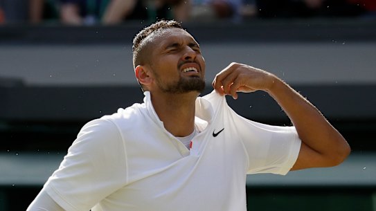 Nick Kyrgios on the court against Rafael Nadal.