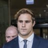 Jack de Belin leaves court after he was found not guilty of one charge earlier this month.