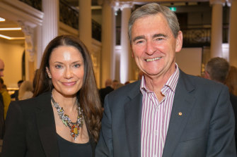 Naomi Robson and former premier John Brumby at Tuesday’s farewell party for John Wylie.