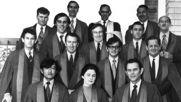 The first cohort to graduate from the University of Canberra (then the Canberra College of Advanced Education) in 1973. Mike Salloom (third from left, second row)
