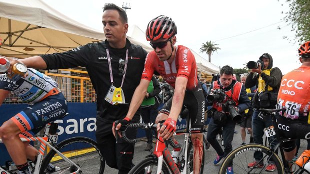 Dutch cyclist Tom Dumoulin after his crash on Tuesday.