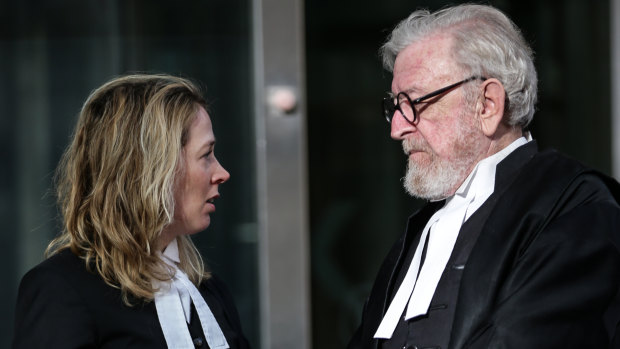 Lawyers Ruth Shann and Robert Richter outside the County Court last year.
