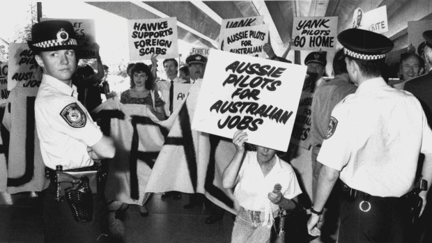Pilot strike supporters, February 19, 1990
