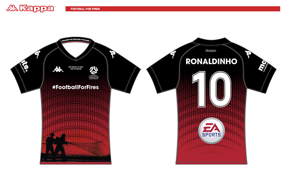 Ronaldinho's jersey for the Football For Fires match had already been designed. 