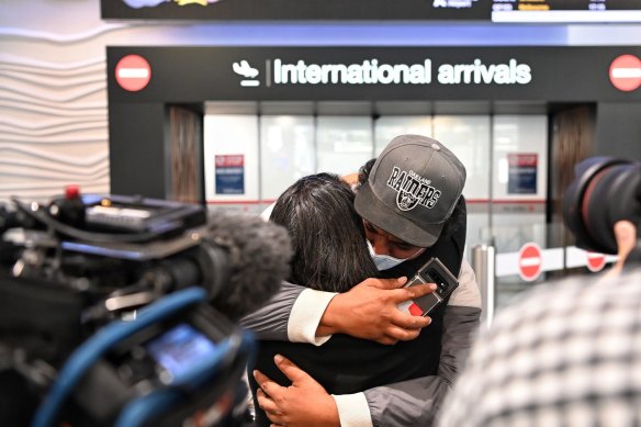 Emotional arrivals at Auckland airport on April 19, 2021.
