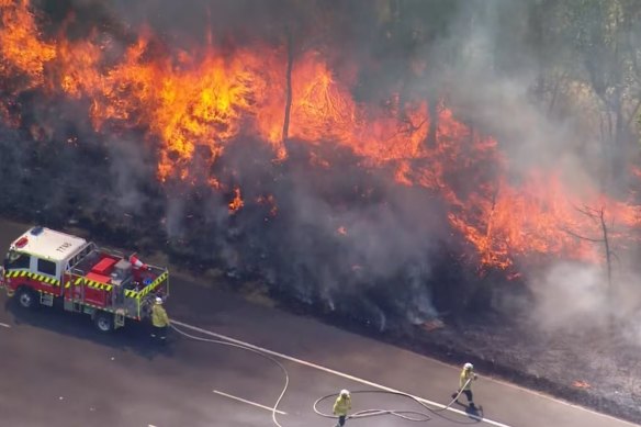 Firefighters battling the blaze near Penrith.