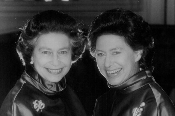 Princess Margaret, right, celebrates her 50th birthday on August 21, 1980 with Queen Elizabeth II.
