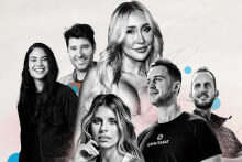 From left: Melanie Perkins and Cliff Obrecht; Natasha Oakley (front); Georgia Contos; James and Robbie Ferguson.