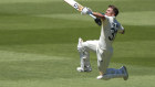 David Warner celebrates after scoring a century during the second cricket Test between South Africa  and Australia.