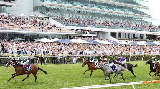 Soulcombe (GB) ridden by Craig Williams wins the Queen’s Cup at Flemington Racecourse on November 05, 2022 in Flemington, Australia. (Photo by George Sal/Racing Photos via Getty Images)