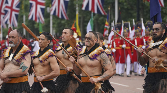 Maori performers during the Platinum Jubilee Pageant outside Buckingham Palace in London, on June 5, 2022.