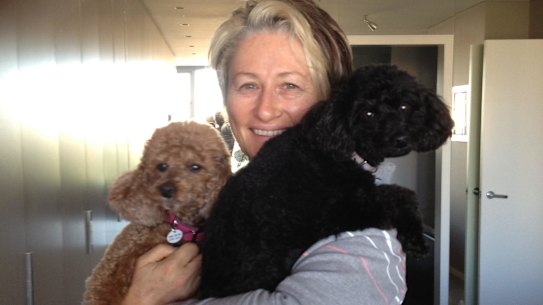 Professor Kerryn Phelps with dogs Lulu (brown) and Paris.
