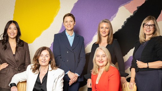 The winners of the Women in Leadership Awards: GHD ANZ managing director Stephanie Leathers, KPMG managing partner people and inclusion Dorothy Hisgrove, South32 chief operating officer Vanessa Torres, Coaxial CEO Philippa Watson, T2 Tea managing director Christelle Young, WiseTech Global product portfolio leader international logistics Angela Gadaev.