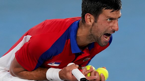 Novak Djokovic was fired up during his semi-final against Alexander Zverev at the Tokyo Olympics