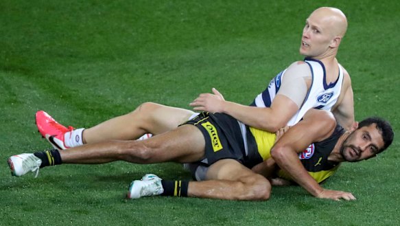 Marlion Pickett in action with Gary Ablett on Saturday night