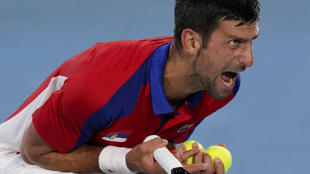 Novak Djokovic was fired up during his semi-final against Alexander Zverev at the Tokyo Olympics