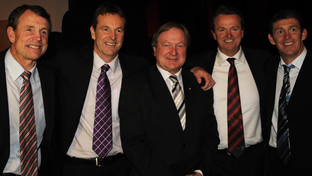 The Daniher clan with Essendon coaching great Kevin Sheedy (middle).
