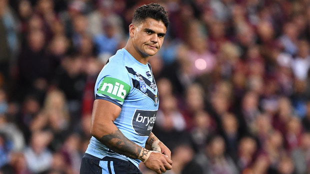 Under pressure: The Blues are worried about the form of Latrell Mitchell heading into Origin II.